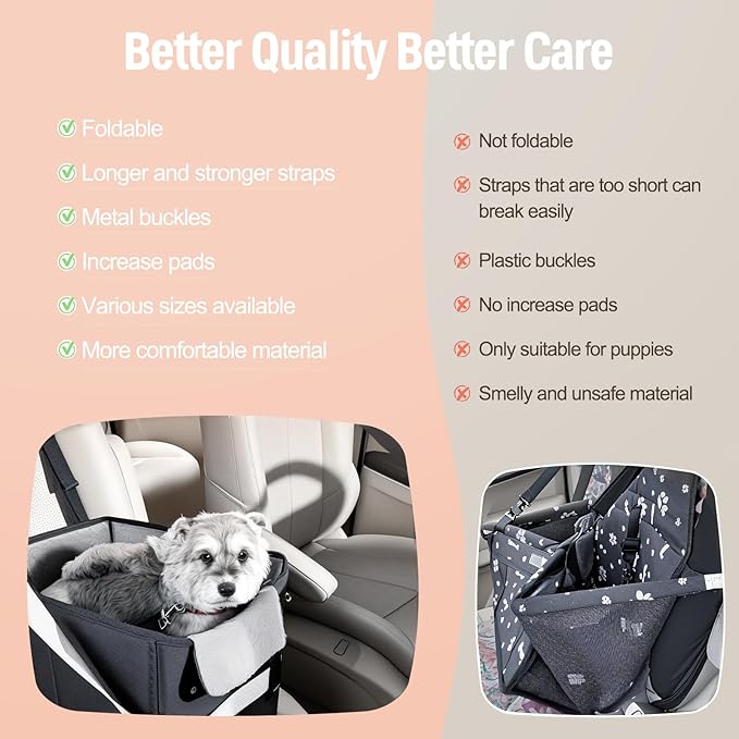 Dog Car Seat for Small Dogs or Medium Size Dog Portable Car Booster Seat for Dogs with Harness and Thick Cushion, Perfect for Small Pet up to 25lbs (Black)