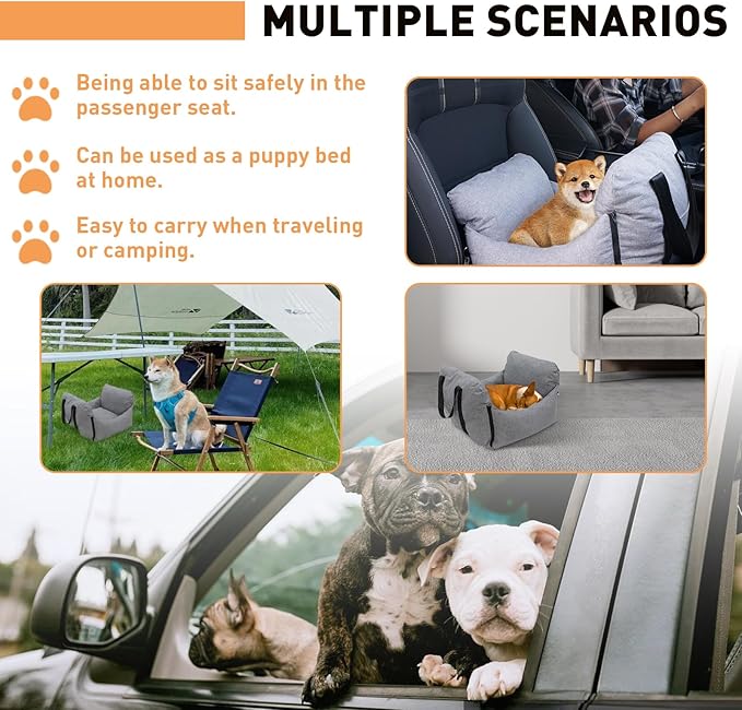 ETIAL Dog Car Seat for Small & Medium Dog, Non-Slip Dog Carriers with Storage Pockets and Dog Safety Leash, Portable Pet Travel Carrier Bed for Car, Truck, and SUV (Grey,18.5"x17.7"x10.6")