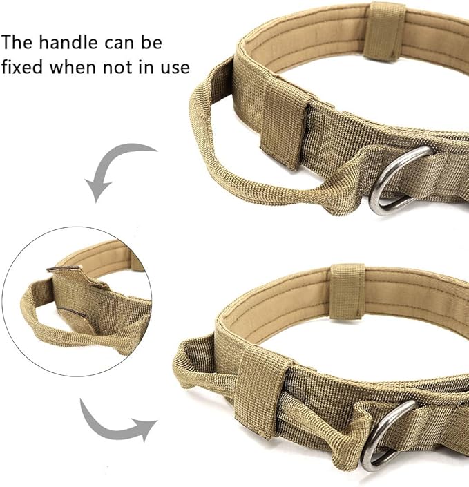 Military Tactical Dog Collar German Shepard Medium Large Dog Collars for Walking Training Duarable Dog Collar Control Handle Yellow XL