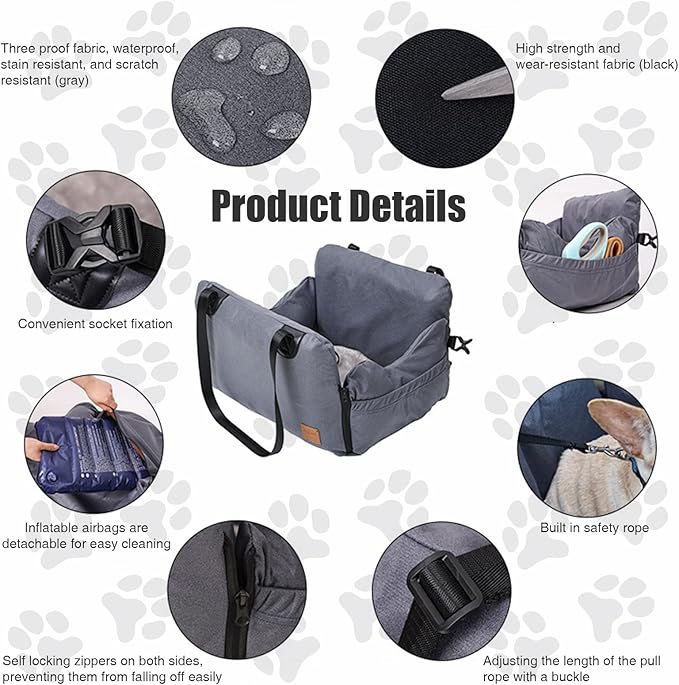 Inflatable Dog Car Seat for Small Dogs,Ultralight Dog Bed for Car Front Seat with Pump,Waterproof Pet Booster Seat for Small Medium Cats Dogs Pets Black U