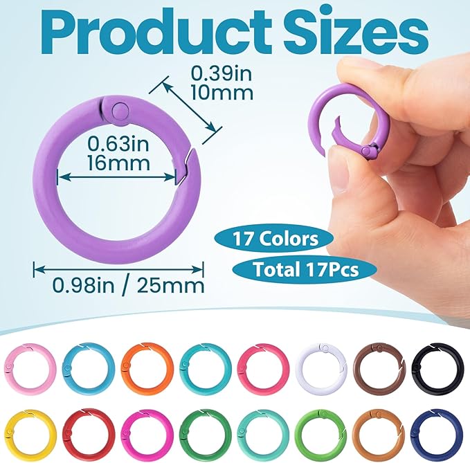 Spring O Rings,Round Spring Snap Keyring, Metal Carabiner Clips for Keychain Handbag Purse Dog