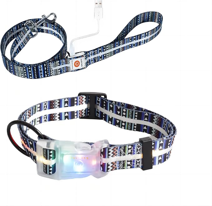 Light Up Dog Collar+LED Dog Leash,Rechargeable Waterproof LED Dog Collar Set,1.5m,3 Lighting Modes for Medium Large Dogs Walking at Night(1.5m Leash+10-25in Collar Can be Crop)