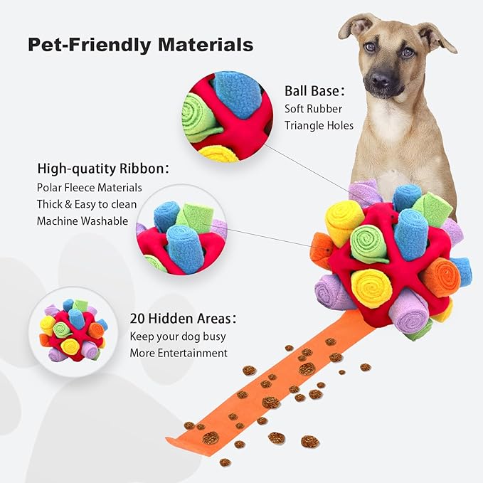 Interactive Snuffle Toys for Dogs, Sniffle Interactive Treat Game Ball, Furry Fellow Snuffle Master, Encouraging Natural Foraging Skills (Red, Triangle)