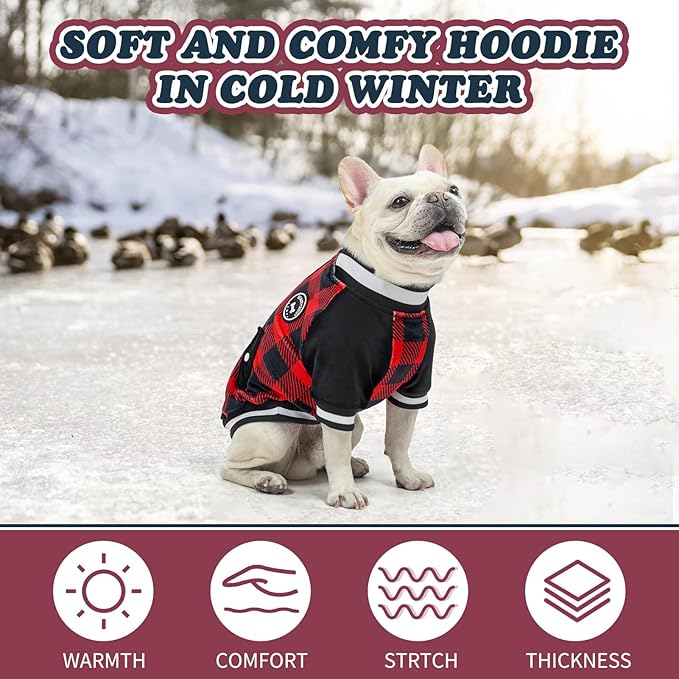 BEAUTYZOO Dog Sweaters for Small Medium Large Dogs, Dog Hoodie Warm Fleece Dogs Winter Clothes Cute Stylish Boy & Girl Dog Sweatshirts, Red Sport Coats Baseball Uniform Jackets for Puppy, SM