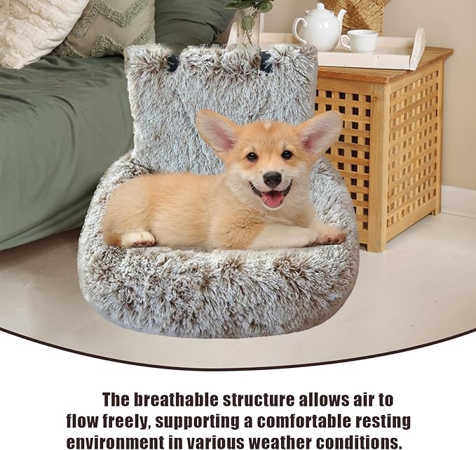 Dog Car Seat - Dog Bed for Car with Safety Straps, Pet Travel Bed for Small Medium Dogs, Memory Foam Booster Seat Soft Plush Sherpa Detachable Washable Cover