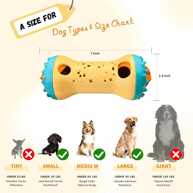 Interactive Dog Puzzle Toys for Boredom, Dogs Enrichment Toy to Keep Them Busy, Treat Dispensing Slow Feeder-Lemon