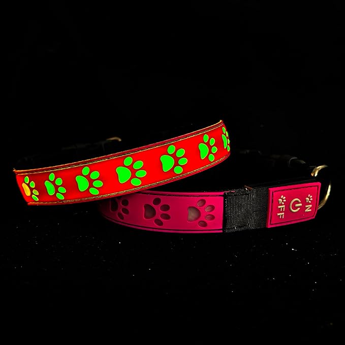 Subversive USB-C led Light up Dog Collar, Subversive 3D Cross Design Comfortable and Soft Material,Multicolored Lighting (PAW-Pink, S(11.8-15.7"))