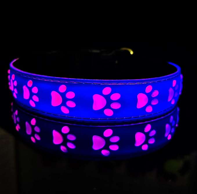 Subversive USB-C led Light up Dog Collar, Subversive 3D Cross Design Comfortable and Soft Material,Multicolored Lighting (PAW-Blue, XS(7.87-11.8"))