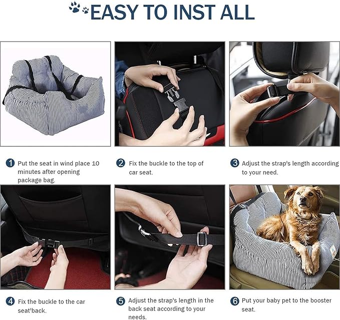 Car Seat for Dogs,Pet Booster Seat Pet Travel Car Carrier Bed, Safety Clip-On Leash & Removable Washable Cover for Cars/Suvs/Trucks for Small Dogs Cats and Any Pets Under 15 LB