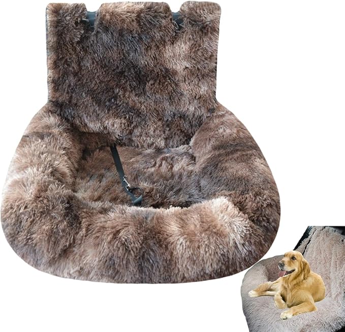 Dog Car Seat with Thick Cushion Travel Pet Bed with Seat Belt Car Seat Dog Bed for Large and Small Dogs (Tie-Dye Dark Brown, Medium)