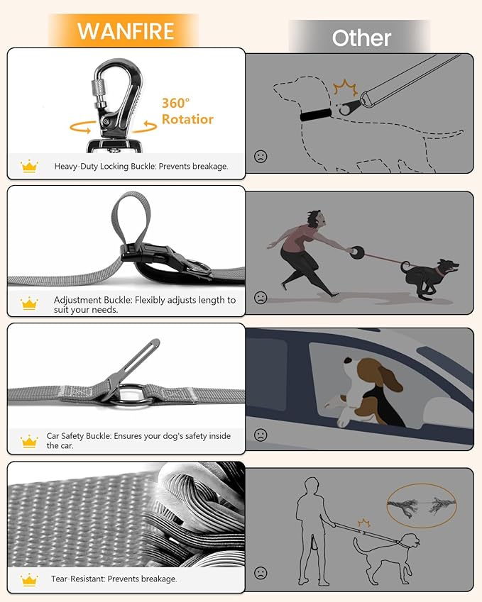 Hands Free Dog Leash, Crossbody Dog Leash, 5.3-7.9Ft Waist Belt with Car Seatbelt and Double-Sided Reflective,Walking, Jogging,Hiking, Travel etc.(Grey)