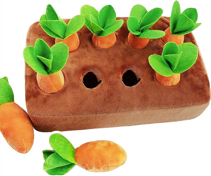 Carrot Garden Dog Toy | Snuffle Mat for Slow Feeding & Brain Training, Interactive Puzzle Toy with 9 Carrots for Puppies & Small Dogs, Indoor Enrichment Game to Relieve Boredom & Anxiety