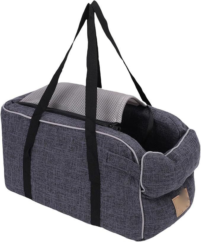 SUNGOOYUE Center Console Dog Car Seat with Leash Attachment, Portable Handle Design for Travel Camping with Small Dogs, Soft Linen Fabric Pet Bed 19.3 X 8.3 X 9.8 Inches