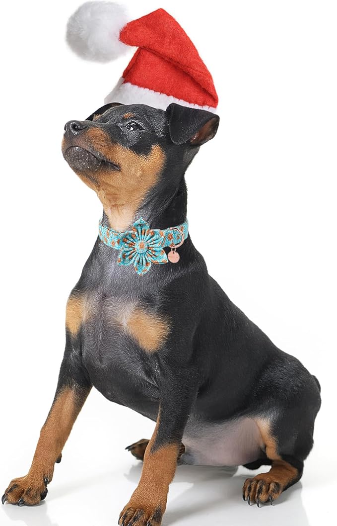 Christmas Dog Collar with Flower,Adjustable Gingerbread Pet Collar,Chriatmas Puppy Flower Collar for Small Medium Large Dogs,M,Neck 13.5-22in