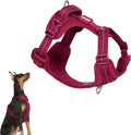 All-Weather No Pull Dog Harness Reflective Vest Harness QR Code Anti-Lost Adjustable Quick-Release Buckle Soft Padded Breathable Harness for Medium Large Dog (Light-Burgundy, L)