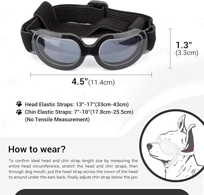 Namsan Dog Goggles Small Breed, Anti-UV Sunglasses for Dogs Small Breeds, Windproof Riding Dog Eye Protection, Yorkie Glasses with Elastic Straps, Easy Put-on/Adjustable, Bright Black