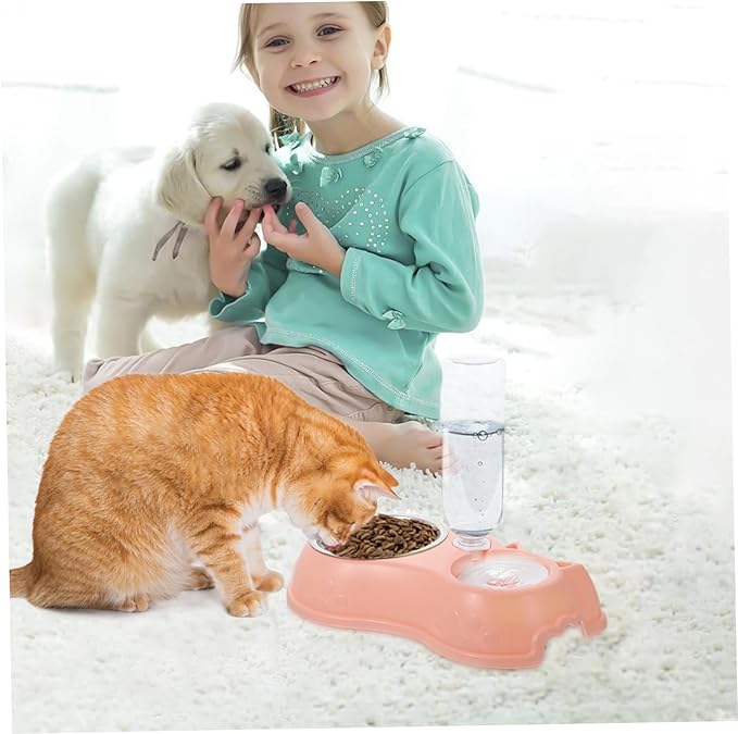 1set Automatic Pet Feeder and Water Dispenser for Dogs and Cats Dual Bowl Design Non- Base Convenient and Easy to Pet Feeding