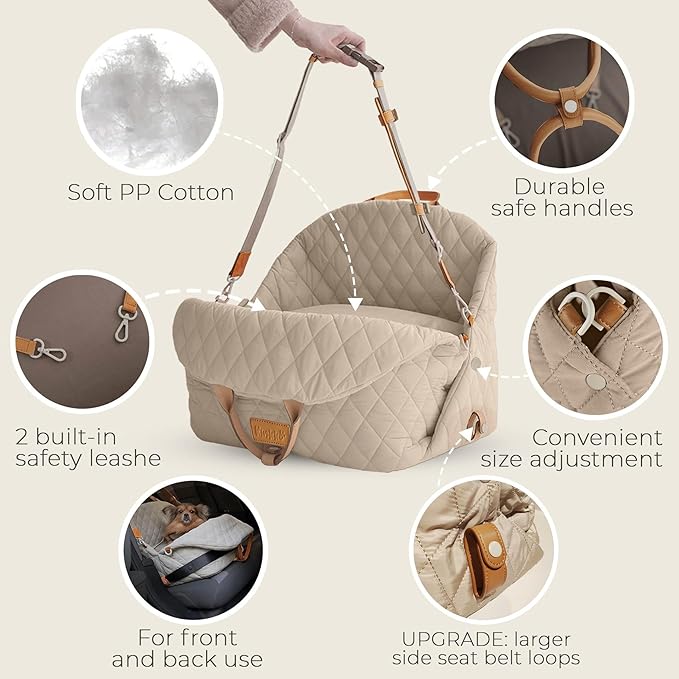 Dog Car Seat for Small Dogs, Pet Seats for Cars with Clip-On Safty Leash, Detachable Washable Pet Car Seat Travel Bed Under 25lbs (Grey)