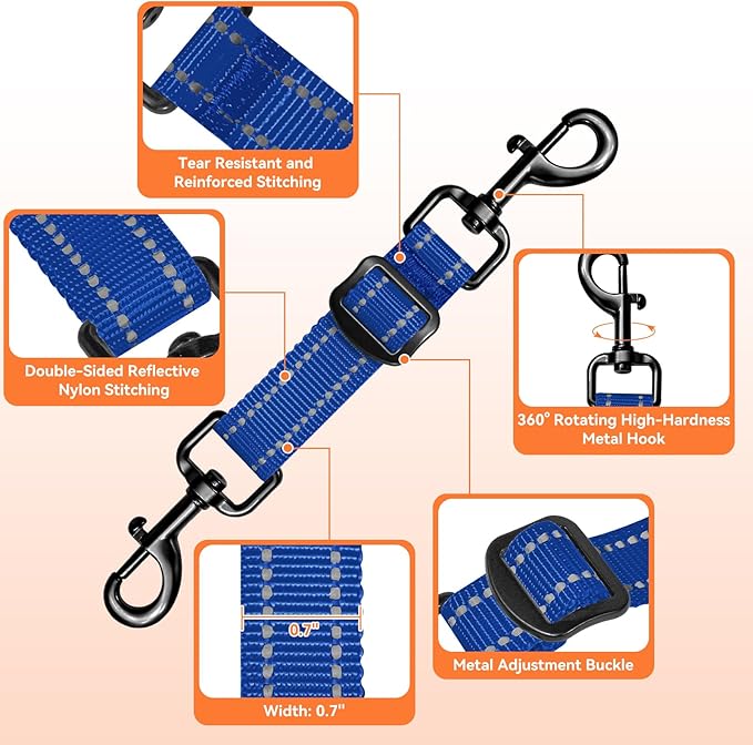 Dog Collar Safety Clip, Adjustable Backup Safety Strap, Double-Ended Leash Connector, High Reflectivity, Suitable for Dog Harnesses to Collar Safety Clips (Blue)