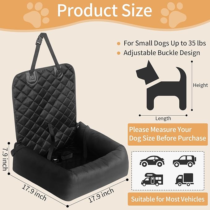 Car Seats for Small/Medium Dogs, Memory Foam Dog Booster up to 35 lbs, Travel Pet Car Seat Washable Dog Bed