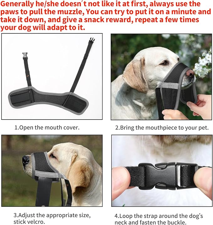 HEELE Dog Muzzle,Soft Nylon Muzzle Anti Biting Barking Chewing,Air Mesh Breathable Drinkable Adjustable Loop Pets Muzzle for Small Medium Large Dogs 4 Colors 4 Sizes (Gray, M)