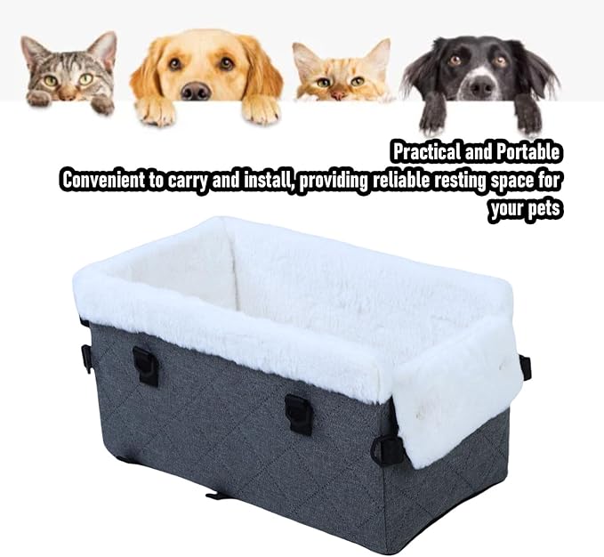 Diydeg Dog Car Seat, Soft Easy Installation Dog Booster Seat of Small Dogs and Cats, Portable Comfortable Travel Carrier Bed with Adjustable Straps for Cars, Trucks and SUVs (Grey)