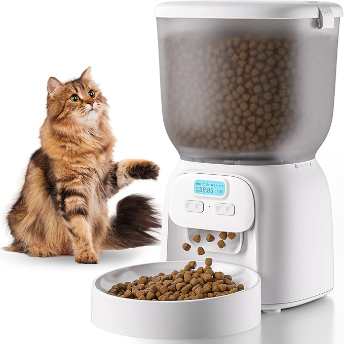 Automatic Cat Feeder 4L Dog Food Dispenser with Timer and 1-6 Meals a Day/1-20 Servings Per Food for Small and Medium Pets, white