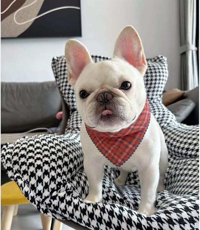 Double Layers Two Tones Dog Cotton Square Bandana Bibs Scarf Kerchief for Small Medium Dogs Boy or Girl - DCB03 O&B