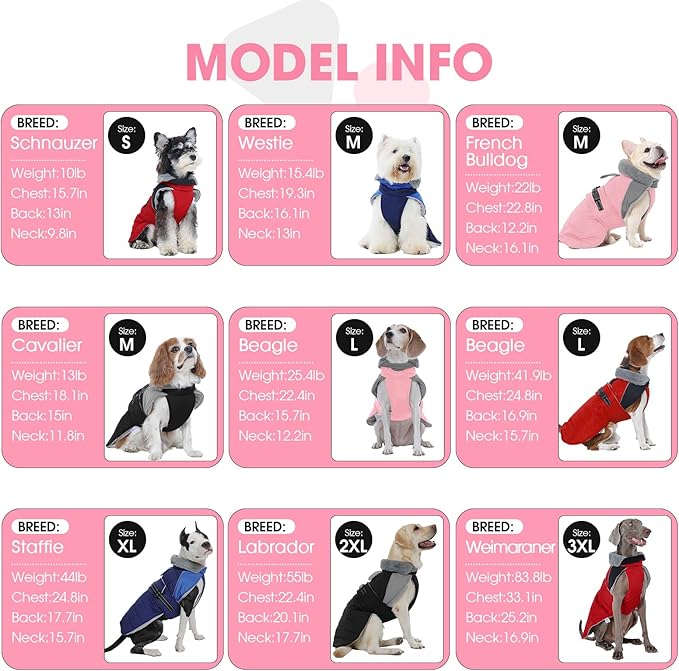 Nanaki Large Dog Coat Rainproof-Warm Giant Breed Dog Jacket With Leash Hole, Fleece Lining Reflective Great Dane Winter Coat Doberman Jacket For Cold Weather Outdoor Walking Hunting, Camping, Pink 3XL