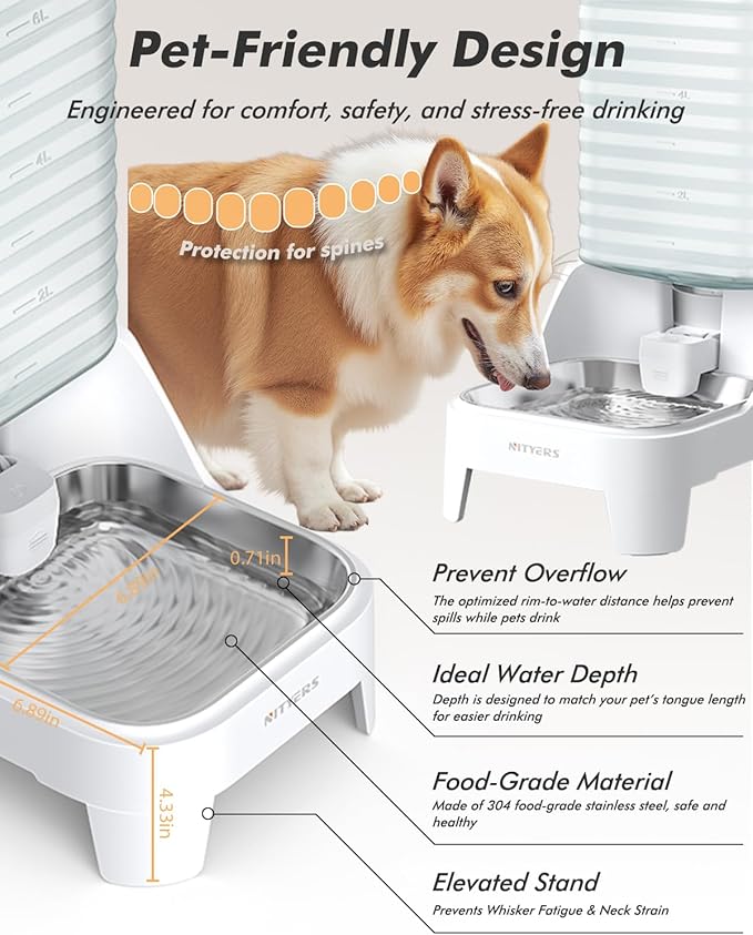 Automatic Dog Water Bowl Dispenser (8L) with Patented Faucet + Waterproof Pet Feeding Mat