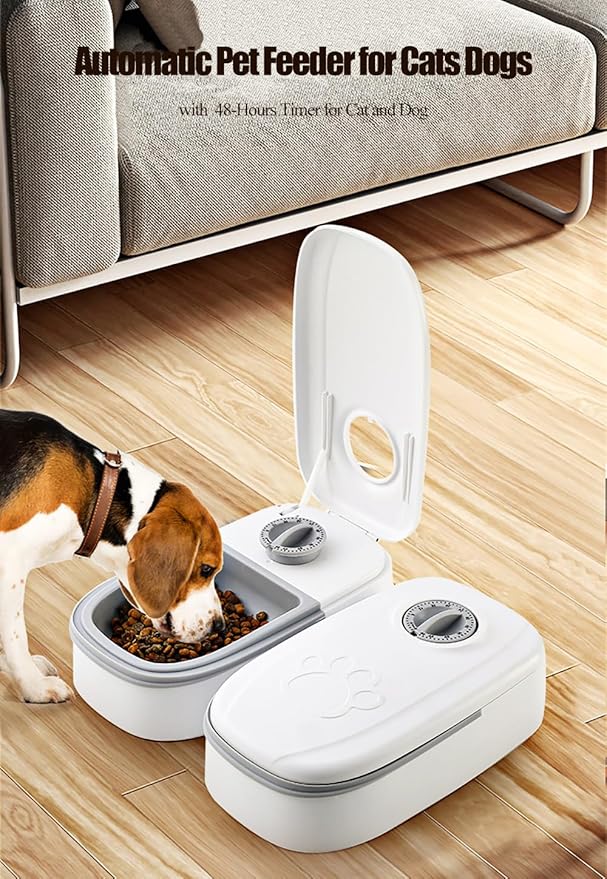 Automatic Pet Feeder for Cats Dogs,Programmable Pet Feeder,Auto Dry or Semi-Moist Pet Food Dispenser with 48-Hours Timer for Kitten Puppy (Gray, 1Meal)