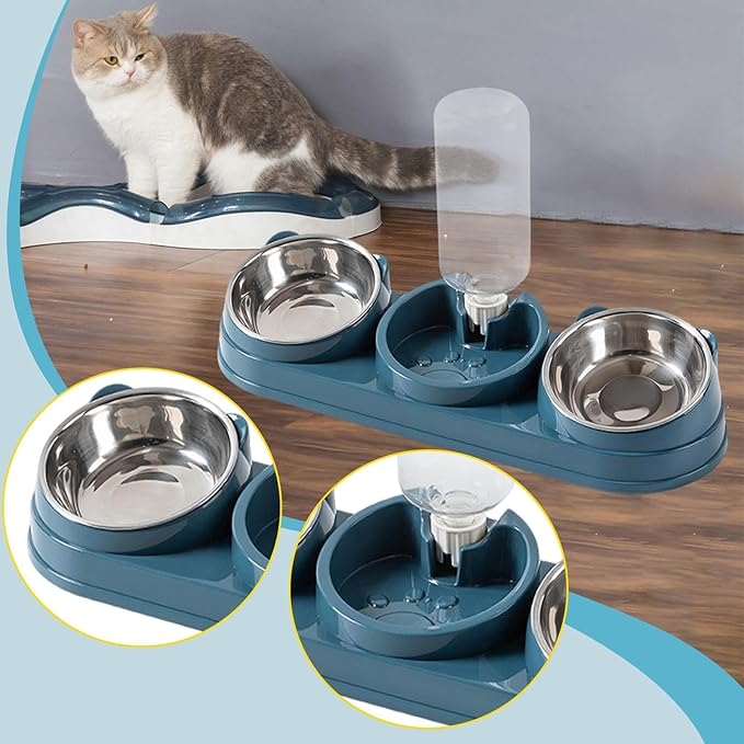 Pet Double Bowl Feeder with Water Dispenser for Dog Cats Feeding Watering Treats Dry Food Dish Home Dishware Double Food Water Feeder