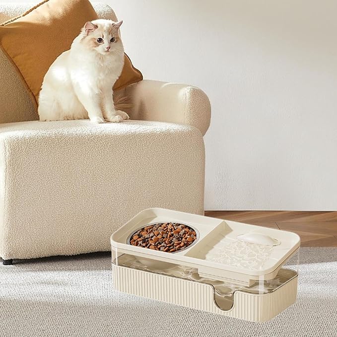 Cats Dog Water and Food Feeder,Pet Supplies,Pet Water Dispenser, Pet Automatic Feeder,Pet Watering Dispenser Puppy, Cream