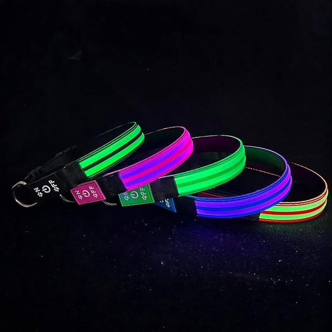 Dog Collar with Lights, 15 Lighting Modes Silicone Pet Collar, USB C Rechargeable LED Dog Collar for Night Safety, Adjustable Soft Glowing Collar for Dogs (DB-Pink, XS(7.87-11.8"))