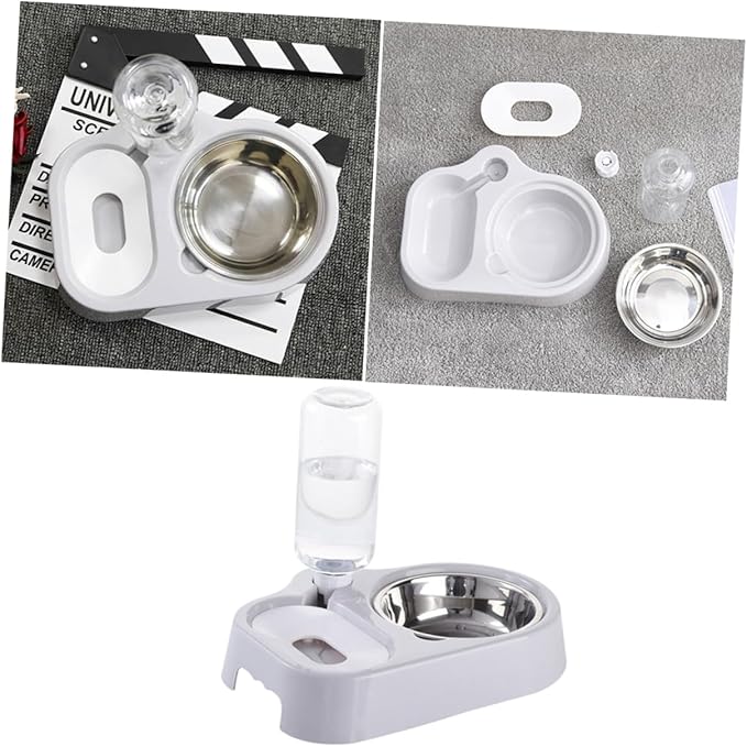 Pet Double Bowl Automatic Feeder and Water Dispenser for Cats and Dogs Sturdy Design Grey Convenient Feeding for Food and Water One Place