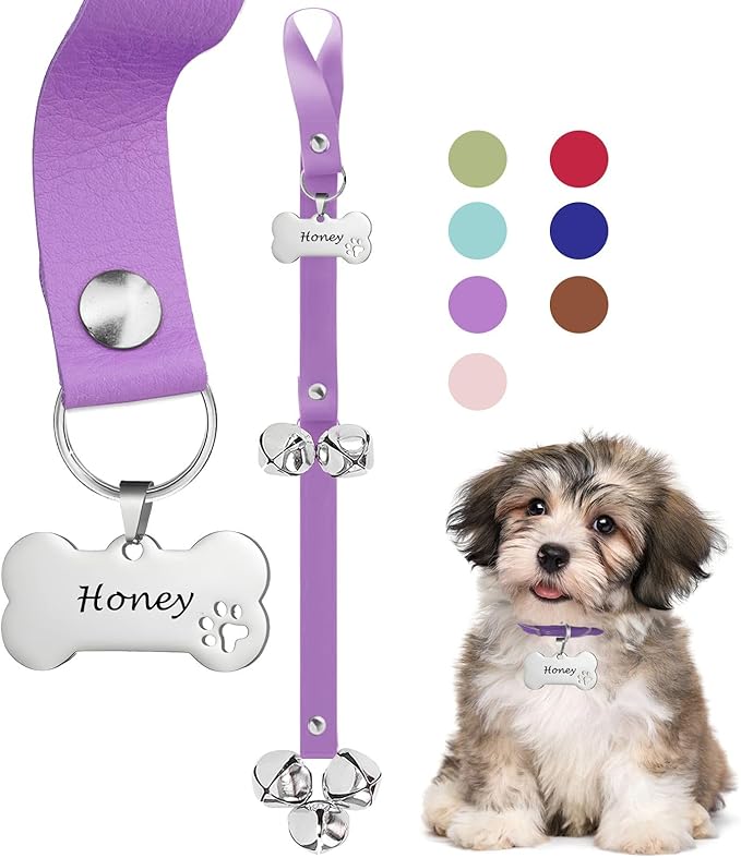 Leather Dog Bells, Puppy Potty Training Bell Dog Doorbell Potty Train Dog Bell for Potty Training Door Bells for Dogs to Ring to Go Outside Jingle Bells (Leather Purple 1 PCS)