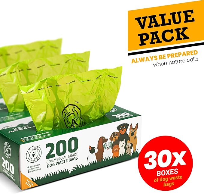 ALAGPRO® 6,000 Commercial Grade Dog Waste Station Refill Roll Bags, Fits Any Pet Waste Station - 45% Thicker than Competitor Bags - 30 Rolls of 200 Bags for Backyard, Parks & HOA's