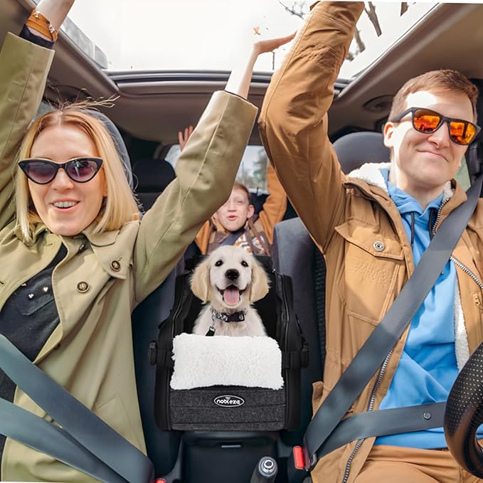 Nobleza Dog Car Seat for Center Console, Detachable Console Pet Seat for Small Puppy Cat Kitten with Safety Protective Hooks, Adjustable Straps Storage Pocket & Safety Leash for Outdoor Travel