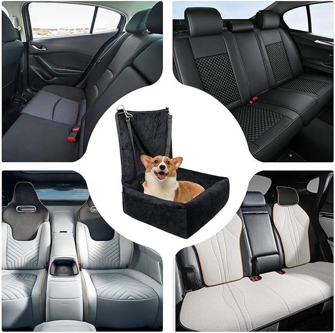 Plush Dog Car Seat for Dogs & Cats, Comfortable Pet Car Seat with 2 Side Pockets, Washable Pet Seats for Vehicle RV SUV Truck Front and Backseat Travel Road Trip Outdoor Commuting