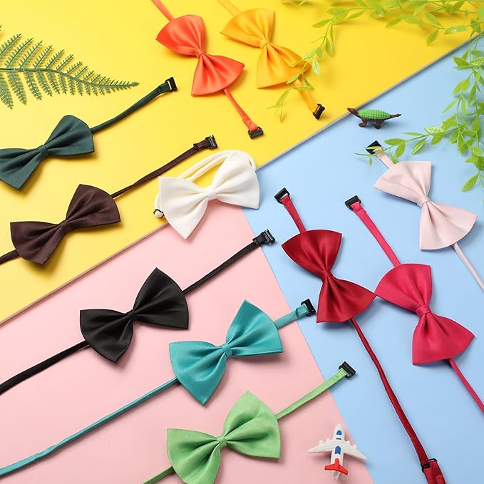 Cindeer 120 Pcs Dog Bow Ties with Adjustable Collar Puppy Neckties Bulk Cat Bowtie Collar Assorted Colors Solid Pet Grooming Bows Dog Grooming Accessories for Small Medium Large Pet,14 Colors