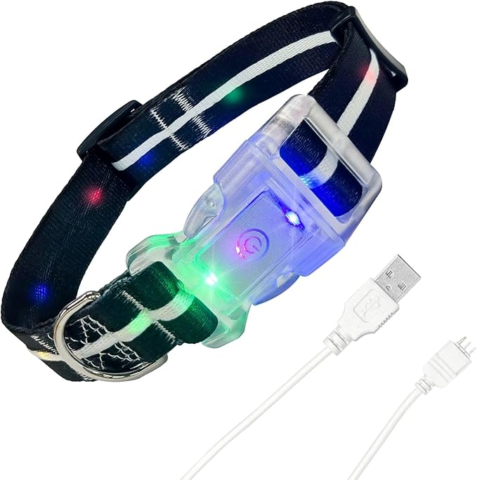 Light Up Dog Collar, USB Rechargeable Flashing LED Dog Collar, Adjustable Comfortable Glow in The Dark Puppy Collars, Safe Dog Collar Light for Medium Large Dogs(L Size)