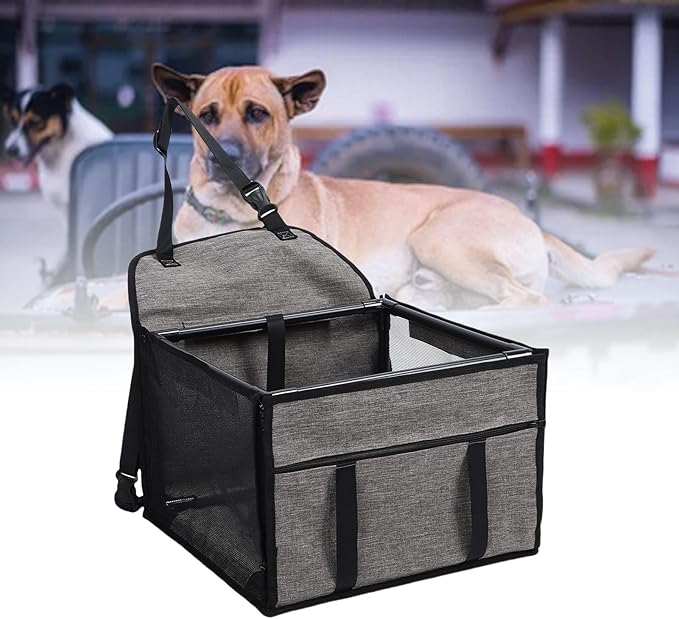 Dog Car Seat, Oxford Cloth Pet Booster Seat with Breathable Mesh, Portable and Foldable, Water Proof Car Pet Bed for Travel Road Trip, Large Capacity, 39x39x27cm (Light Gray)