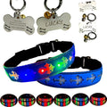LED Dog Collar with ID Tag Set, Glowing Cross Pattern, Multiple Colors, Silicone Material (Blue Pro, S(7.87-11.8"))