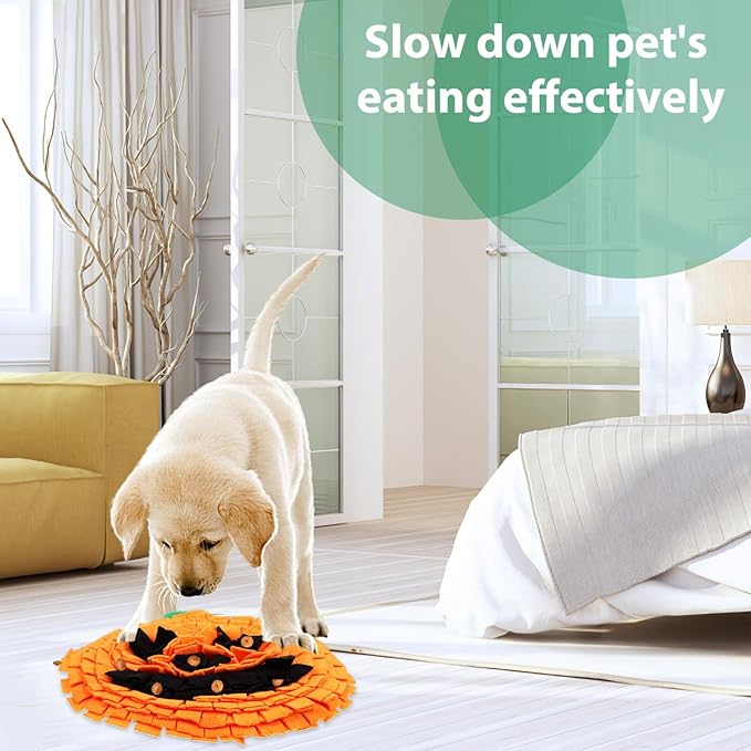 POPETPOP Dog Snuffle Mat Pumpkin Sniffing Feeding Mat for Large Breeds Compact Lightweight Dog Puzzle Toy Bright Design for Healthy Behavior