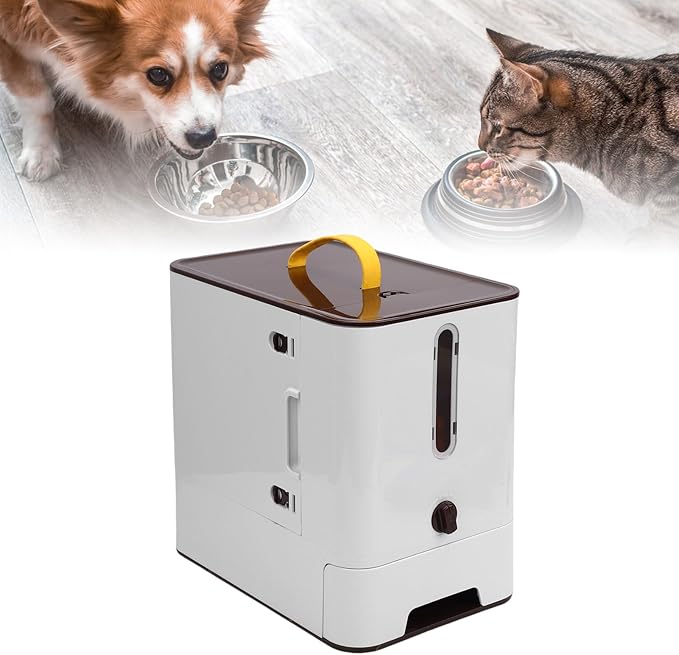 Automatic Cat Dog Food Dispenser, Large Capacity Spacious Storage Timed Auto Pet Feeder with Sealing Technology, for Home Outdoor Travel (Dark Brown)
