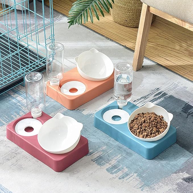 Dog Bowl Dog Dishes Cats and Dogs Automatic Drinking Water and Feeding Both Wrists Drinking Water Without Wet Mouth Pet Food Bowl Blue