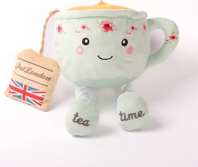 English Teacup Nosework Plush Dog Toy with Rope Legs and crinkle sound-UK British design for Dogs