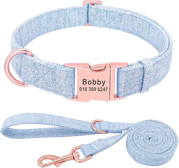 Personalized Dog Collar Custom Nylon Dog Collar Engraved Name ID Adjustable for Small Medium Large Dog Chihuahua Pitbull Blue Collar Leash M