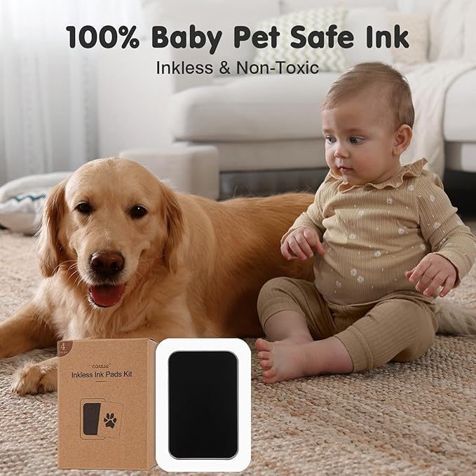 Inkless Paw Print Kit for Dogs,Cats & Babies - Clean Touch Dog Nose & Baby Handprint Kit,Mess Free Dog Paw Print Kit,1-Pcs Ink Pad & 1 Wooden Frame - Keepsake Gifts for Pet Lovers,New Moms