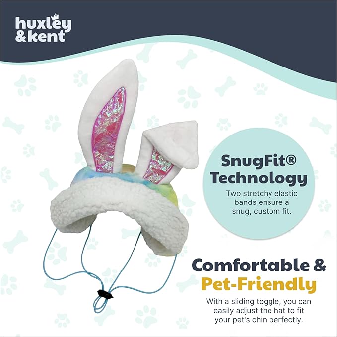 Huxley & Kent Pet Hat for Dogs & Cats - Cute Easter Costume Hat with SnugFit Adjustable Straps - Soft Cap for Spring, Photos & Parties - Bunny Ears, Large